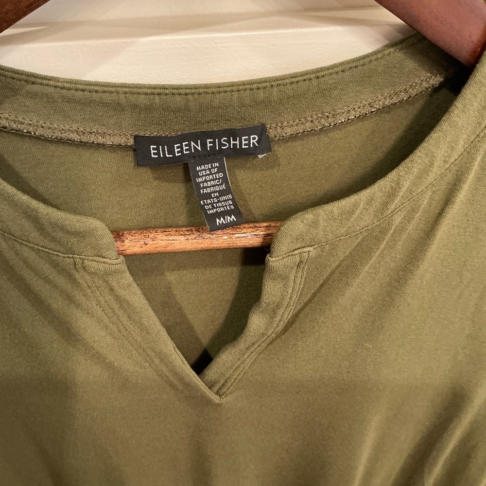 Eileen Fisher Forest Green V-Neck tshirt dress - Picture 3 of 7